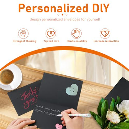 Guakicae 100 packs Black Note Cards and Envelopes 5 x 7, 300GSM Blank Folded Cardstock and Printable A7 Envelopes Self Seal for Wedding Invitations, Greeting Cards, Mailing, Festival Blessings - color: Black, size: 5x7-100pcs