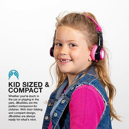 JLab JBuddies Folding Kids Wired Headphones with Volume limiting and Noise Isolation, Pink - color: Black/Pink, style: Folding
