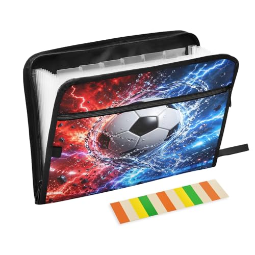 Soccer Neon 13 Pocket File Organizer Expanding File Folder with Front Pouch Portable Business File Storage Document Organizer Folder with Zipper - color: Soccer Neon