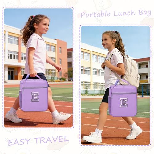 Lunch Box Kids Lunch Bag Women Girls,Insulated Lunch Totes for Adult Teen Warm Cooler Bags School Work Picnic Food Containers Carrier with Handheld Shoulder Strap Water Bottle Holder Purple E - color: 09-Purple E