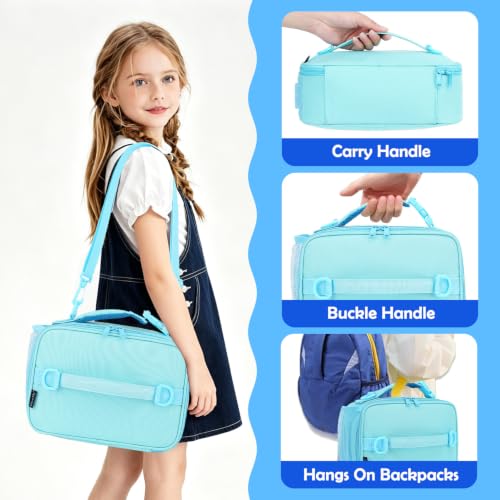 FlowFly Kids Lunch Bag, Durable Insulated School Lunch Box with Shoulder Strap and Bottle Holder, Water-resistant Thermal Small Lunch Cooler Tote for Teen Boys & Girls,Light Blue - color: Light#Blue