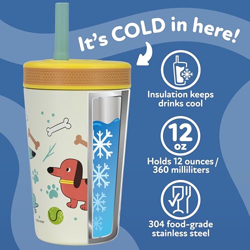 Nuby Thirsty Kids Insulated Toddler Cup with Silicone Flexstraw - 12 oz - Stainless Steel and Leak-Resistant - 18+ Months - Dogs - color: Dogs
