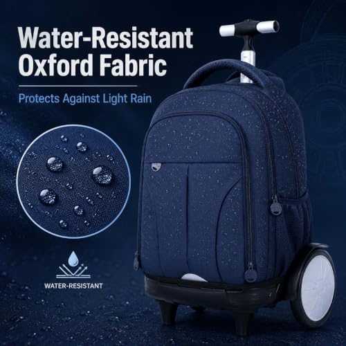 AGSDON Quiet Glide Rolling Backpack with Lunch Box Set - Large Wheel Water-Resistant Wheeled Bag for Business, Travel, and College | Navy Blue 3-in-1 Organizer Backpack - color: Reflective Blue - Rolling Backpack