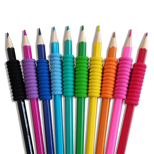 Foam Pencil Grips Bulk for Kids Handwriting, Pen Grips for Adults | 30 Pcs 10 Colors, 11 Rings, Mechanical Pencil Cushion Grip Pastel, Pencil Grips for Arthritis, Pencil Grippers