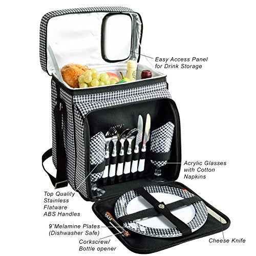 Picnic at Ascot Original Insulated Picnic Basket/Cooler Equipped with Service for 2- Designed, Assembled & Quality Approved in the USA - color: Houndstooth