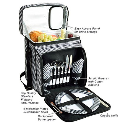Picnic at Ascot Original Insulated Picnic Basket/Cooler Equipped with Service for 2- Designed, Assembled & Quality Approved in the USA - color: Houndstooth