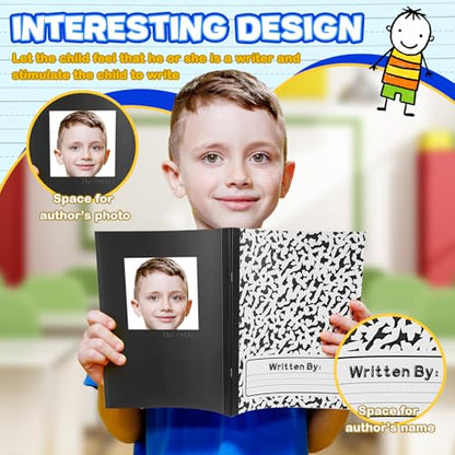 Henoyso 12 Pack Primary Composition Notebook for Kids, K-2 Journal with Half Blank Half Lined Pages, Draw and Write Journal for Kindergarten, 1st & 2nd Grade, Classic Black Covers - color: Black
