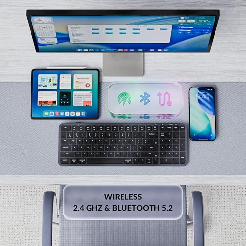 Keychron Ultra-Slim B2 Pro Bluetooth Keyboard 2.4 GHz Wireless Lightweight 96% Launcher Support with Numeric Keypad Compatible for Mac Windows Linux - Space Gray - color: Space Gray