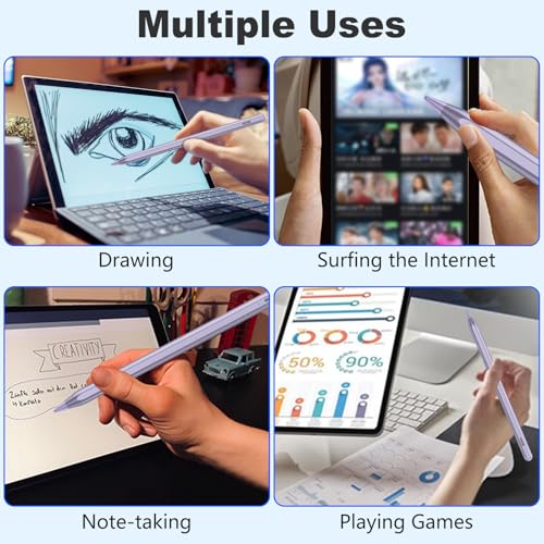Stylus Pen for iOS&Android Touch Screens, Active Pencil for Samsung, Smart Digital Stylus Pens for Lenovo/Huawei/Vivo/Mi and Other Tablets, iPhone/Google Pixel Smart Phones Drawing&Writing (Purple) - color: Purple