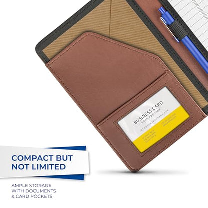 Samsill Contrast Stitch Faux-Leather Portfolio, Mini Size Business Interview Professional Padfolio, Includes 5 x 8 Inch Writing Pad, Brown - color: Brown