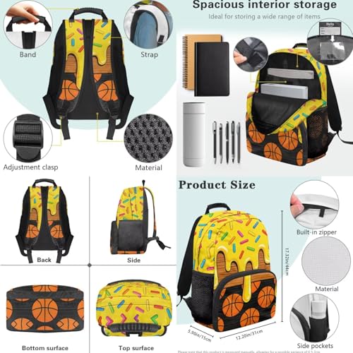 Ice Cream Basketball Print 3PCS Backpack Set with Lunch Bag Pencil Case for Girls Kids, 3 in 1 Lightweight 17 Inch Bookbag Backpacks for Middle High School Students - color: Ice Cream Basketball Print