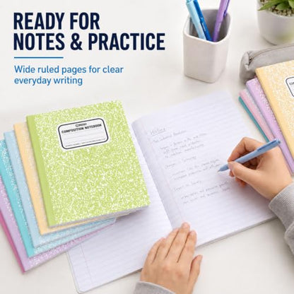 gisgfim 12 Pack Bulk Composition Notebook Wide Ruled, 12 Different Vibrant Colors, 96 Pages (48 Sheets), 9-3/4 x 7-1/2" Hard Cover Journal Notebooks for Studentsd,Classroom and Office(Pastel) - color: Pastel