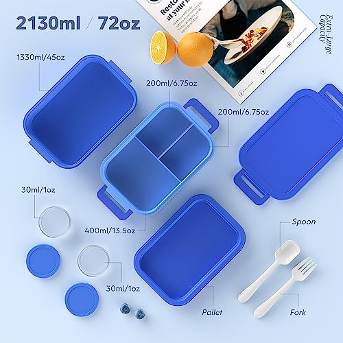 Jelife Adult Bento Lunch Box - 3 Layers Stackable Bento Lunch Box for Adults, 72oz Large All-in-One Bento Box Leak-Proof Lunch boxes with Utensil Sauce Containers, Ideal for Dining Out,Work, Blue - color: 4-Blue