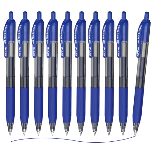 EYEYE G-103 Retractable 0.5mm Gel Pens, 10 Pack Extra Fine Point Blue Ink Pens Quick Dry, Ballpoint Pen Fine Point Smooth Writing Pens for Office School Supplies - color: Blue, size: 0.5mm
