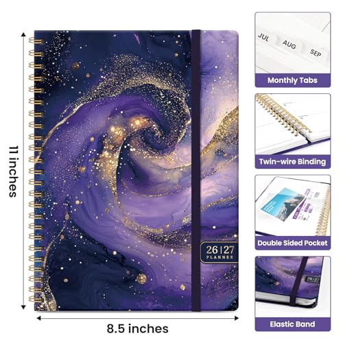 Planner 2026-2027, Academic Year Weekly and Monthly Calender Planner, from Jul 2026 - Jun 2027, Spiral Bound School Planning Book, Perfect for Teacher, Student, Women & Men, A4 (8.5" x 11"), Cosmic Amethyst - color: L-Cosmic Amethyst, size: (8.5"x11")a4