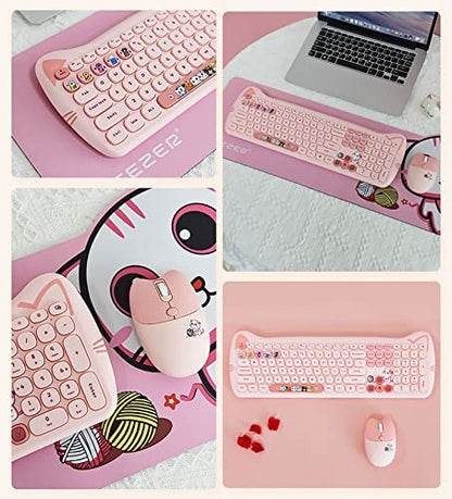 Cute Cat 2.4G USB Wireless Keyboard and Mouse Combo, Silent Keys, Candy Colors, Compatible with Notebook, PC (Pink-110Keys) - color: Pink-110Keys