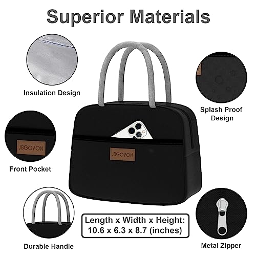 JBGOYON Leakproof Bento Box & Insulated Lunch Bag Set, 4-Piece, Black | 6-hour thermal retention, includes nested knife fork spoon, 2 reusable snack pouches, designed for adults and kids - color: Black