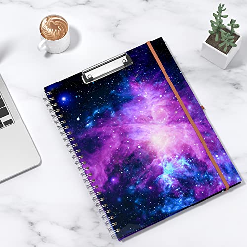 Rimilak Spiral Clipboard Folio with Refillable Lined Notepad, 14.5 x 9.8 In, Hardcover Cover with 5 Interior Pockets, Elastic Band and Pen Loop Series. Cute Stylish Clipfolio, Galaxy - color: Galaxy