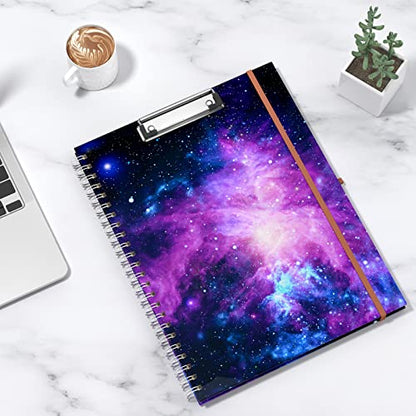 Rimilak Spiral Clipboard Folio with Refillable Lined Notepad, 14.5 x 9.8 In, Hardcover Cover with 5 Interior Pockets, Elastic Band and Pen Loop Series. Cute Stylish Clipfolio, Galaxy - color: Galaxy