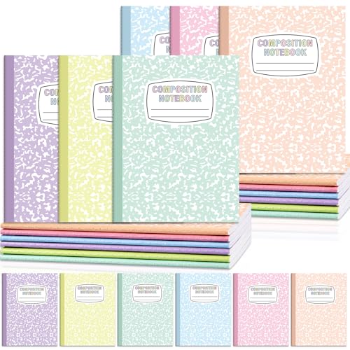 12 Pack Large Composition Notebooks Bulk 9.8 × 7.5 in Wide Ruled Hard Cover Composition Book Assorted Marble Journal College Ruled Paper for Adult Student College Office Back to School Supply(Pastel) - size: 12 Pack, style: Pastel