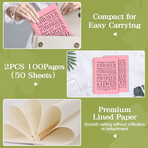 2Pcs Spiral Journal Notebook for Women Men, A5 Motivational Journal with 100 Pages, College Ruled Hardcover Notebook for Office School Home, Inspirational Gifts Encouragement Gifts - color: Pink