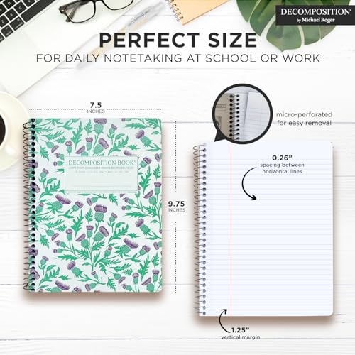 Decomposition Thistles College Ruled Spiral Notebook - 9.75 x 7.5 Journal with 160 Lined Pages - 100% Recycled Paper - Cute Notebooks for School Supplies, Home & Office - Made in USA - color: Green, Purple Thistle, style: Spiral-bound