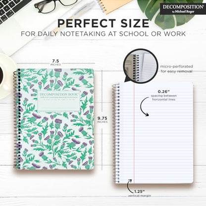 Decomposition Thistles College Ruled Spiral Notebook - 9.75 x 7.5 Journal with 160 Lined Pages - 100% Recycled Paper - Cute Notebooks for School Supplies, Home & Office - Made in USA - color: Green, Purple Thistle, style: Spiral-bound