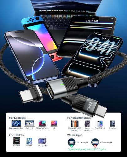 USB C Magnetic Charging Cable 240W [2Pack, 6ft] 24Pin USB C Magnetic Cable to USB C Fast Charger Data Cable, Magnetic Tip Fit All USB-C Cable for iPhone 17 16 15 Pro Max iPad MacBook, Sumsung,Laptop - size: 6FT