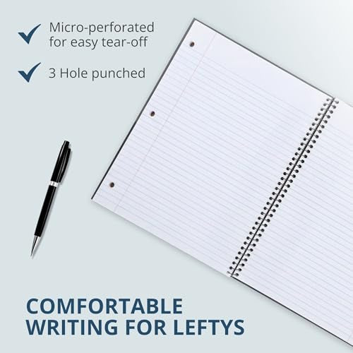 ROARING SPRING Lefty Spiral Notebook, College Ruled One Subject Left Handed Notebook with Cover Pocket, 11" x 9", 100 Sheets, Assorted Color Covers
