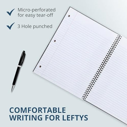 ROARING SPRING Lefty Spiral Notebook, College Ruled One Subject Left Handed Notebook with Cover Pocket, 11" x 9", 100 Sheets, Assorted Color Covers