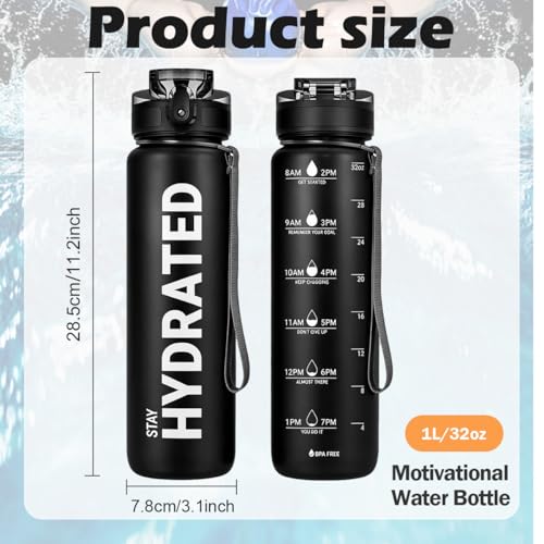 32oz Water Bottle with Time Marker, Leakproof & Motivational Gradient Design, BPA Free, Wide Mouth with Easy Clean Brush for Gym, Travel, Home & Office (Black) - color: Gray