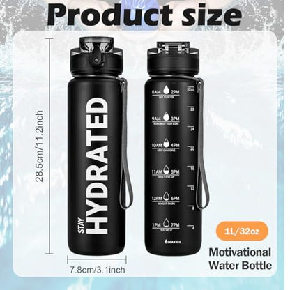 32oz Water Bottle with Time Marker, Leakproof & Motivational Gradient Design, BPA Free, Wide Mouth with Easy Clean Brush for Gym, Travel, Home & Office (Black) - color: Gray