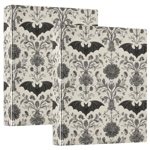 Goth Bat Round Ring Binders Floral (8) 1.5 Inch 3 Ring Binder with Clipboard Holds 200 Sheets Office Home School - color: Multicolored 23