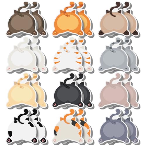 Yinder 24 Pads Cute Sticky Notes Fun Cat Sticky Notes Pads Bulk Cartoon Memo Self Adhesive Gift Back to School Veterinary Office School Tab Party Supplies - style: Fresh Cat