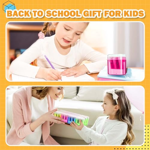 100 Pack Pencil Sharpener Bulk, Manual Pencil Sharpener with Lid for Kids, Double Hole Handheld Pencil Sharpeners for Classroom School Office Supplies, 4 Colors