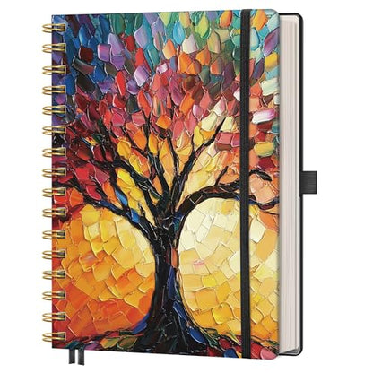 AHGXG Graph Grid Paper Notebook, 160 Pages, A5 Medium Size (5.7'' x 8.3''), 5 Squares per Inch, Hardcover, 100 GSM Thick Paper, for School, Students, Math, Engineering (Colourful Tree)