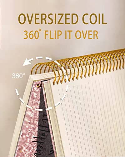 iampanda Spiral Journal Notebook,Strong TwinWire Binding with Premium Paper for Girl Women,Rose Gold and Silver Glitter Design 60 Sheets A5 College Ruled NotebookJournal,Perfect for School Office - color: Glitter Quote