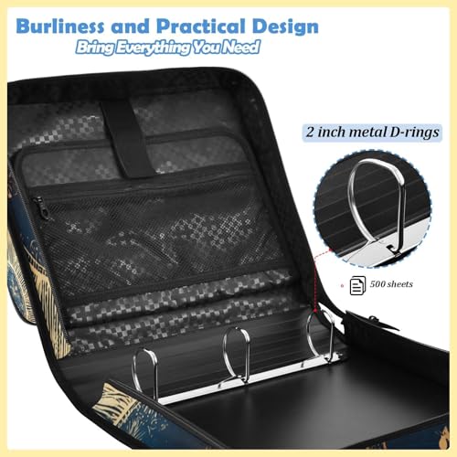 Custom Binder Bag Personalized Retro Moon and Sun 3 Ring Zipper Binder Bag with Laptop Pockets and Shoulder Strap Tote Binders Organizer Case for School Office - color: Custom Moon and Sun