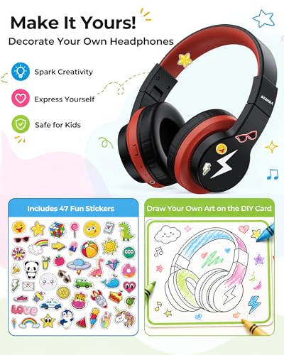seenda Kids Bluetooth Headphones, JCH-01 Kids Wireless Headphones for School, 85/94dB Volume Limited, 45H Playtime, 3 Lighting Modes, Built-in Mic Headset,Black&Red - color: Black&Red