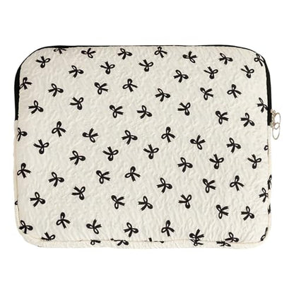 Cute Bow Laptop Sleeve 13.3 Inch, Puffy Quilted Protective Case with Bowknot, Aesthetic Padded Computer Cover Compatible with Mac-Book Air Pro, iPad - color: Black White