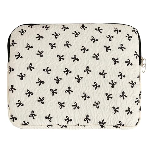 Cute Bow Laptop Sleeve 13.3 Inch, Puffy Quilted Protective Case with Bowknot, Aesthetic Padded Computer Cover Compatible with Mac-Book Air Pro, iPad - color: Black White