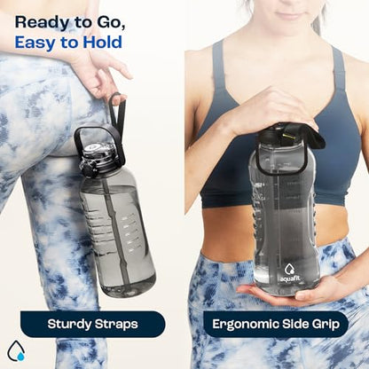 AQUAFIT 64 oz Water Bottle with Handle, 2in1 Lid | BPA Free Half Gallon Water Bottle with 2in1 Straw and Chug Lid - Leakproof Gym Water Bottle with Time Marker (Aqua) - color: Aqua