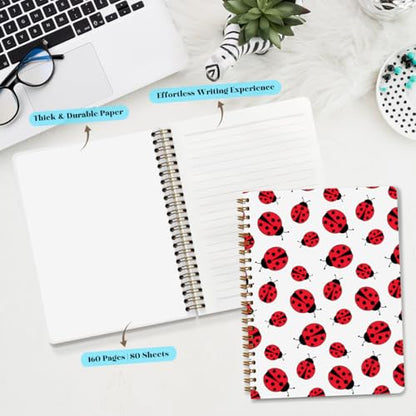 NISTOMISU Ladybug Spiral Notebook 5.8x8.3 Inch, Ladybird Notebooks, Ladybug Gifts for Women Journal Notebook, Lady Bugs Gifts Women Journal, A5 Lined Paper Hardcover Spiral Notebooks - color: Ladybug Print