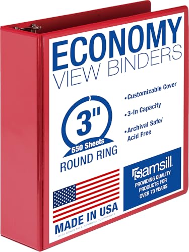 Samsill 3 Inch 3 Ring Binder, Economy Round Ring, Clear View Cover, 550 Sheet Capacity - for School, Home, Office - Ruby Red - color: Red, size: 1-Pack, style: 3-Inch