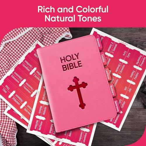 EssexWares - Berry Blaze Bible Tabs for Old and New Testament, 80 Large Print Tabs for Bible Study, Water-Resistant and Durable Index Tabs for Women and Men - 1.7" Wide - color: Berry Blaze