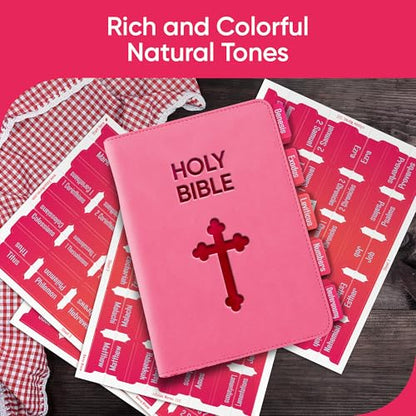 EssexWares - Berry Blaze Bible Tabs for Old and New Testament, 80 Large Print Tabs for Bible Study, Water-Resistant and Durable Index Tabs for Women and Men - 1.7" Wide - color: Berry Blaze