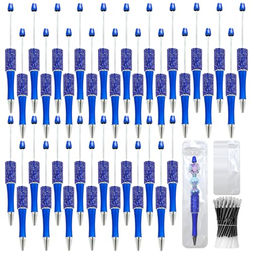 75 Pcs DIY Diamond Beadable Pen Kit - 25 Plastic Rhinestone Beaded Pens Bulk with Refills & Bags - Fancy Cute Glitter Pens for Crafting, Students & Teachers – School Supplies (Blue01) - color: Sapphire blue, size: 25