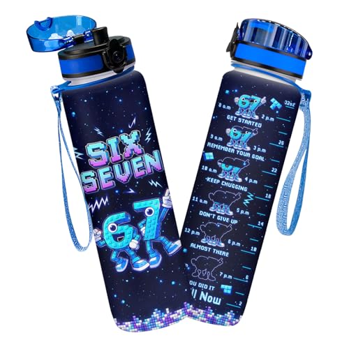 Funny Brain Meme Motivational Time Marker Water Bottle 32oz, Tritan Hydration Tracker for Gym School Work Travel, Gifts Birthday - color: Blue Numbler