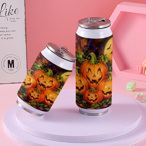 T&H XHome Halloween 14oz Stainless Steel Tumbler with Lid & Straw-Double Wall Vacuum Insulated Travel Mug Vintage Pumpkins Evil Fall Water Bottle Coffee Beverage Drinks Cup - size: 14 Ounces