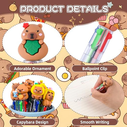 LiYiQ 25 Pcs Capybara Party Favor Multicolor Pen in One Cartoon Cute Fun 4-in-1 Cute Pens Bulk Kawaii Capybara Ballpoint Pens for Fun Gifts - style: Capybara